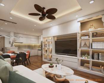 Thiết kế nội thất phòng khách liền bếp tuyệt đẹp 2023